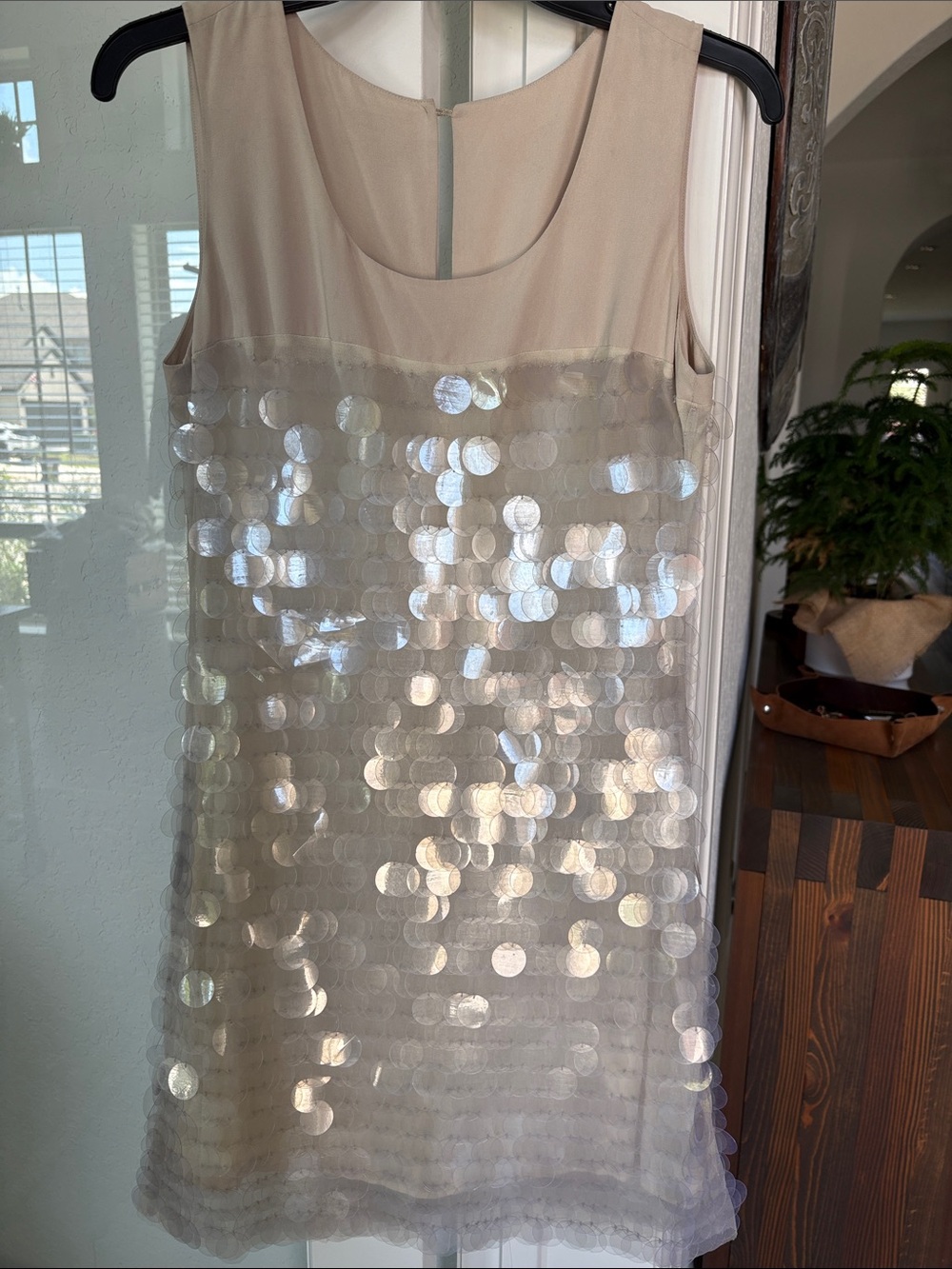 Iridescent Sequin Shift Dress in Nude Size M